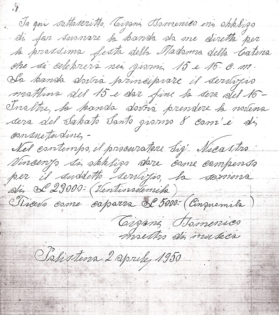 contratto banda cittadina del 1950